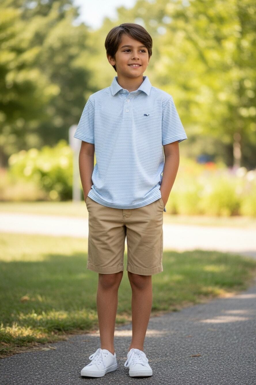 Vineyard Vines Youth Polo Shirt Size 7 White Blue Striped Sankaty Polo